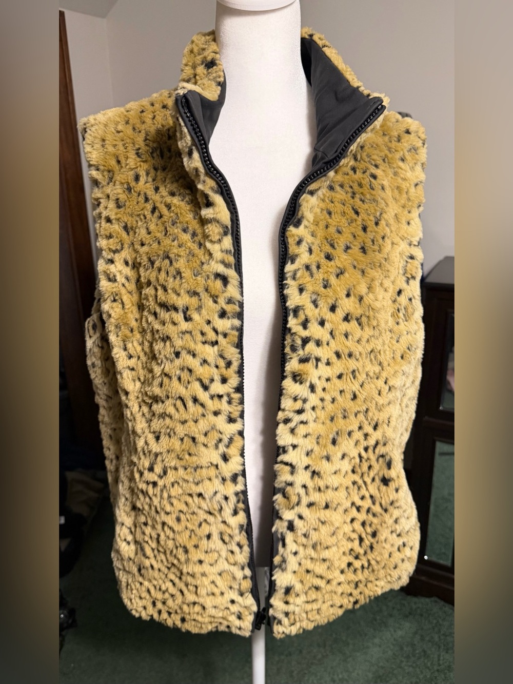 Faux Fur Leopard & Black Double Sided Vest
